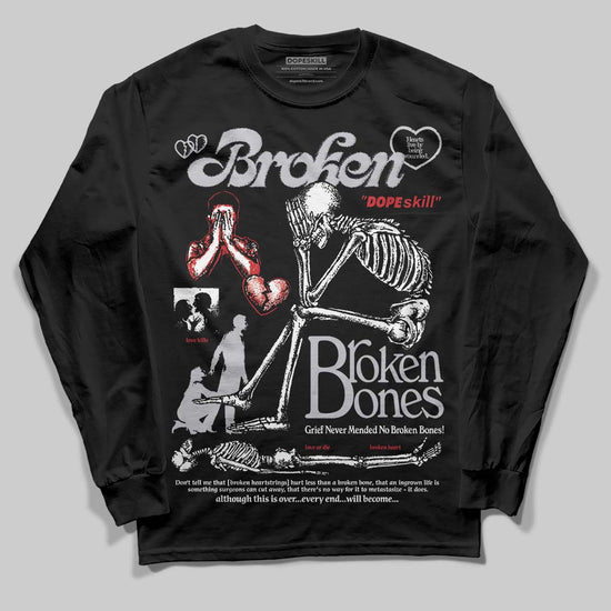 Jordan 4 OG “White Cement” DopeSkill Long Sleeve T-Shirt Broken Bones Graphic Streetwear - Black