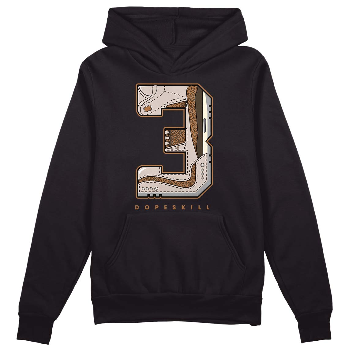 Jordan 3 Retro Palomino DopeSkill Hoodie Sweatshirt No.3 Graphic Streetwear - Black