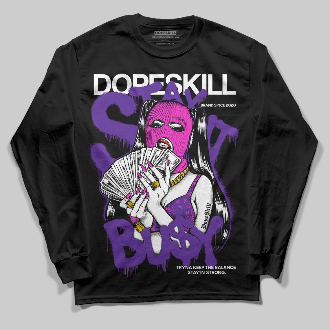 PURPLE Sneakers DopeSkill T-Shirt Stay It Busy Graphic Streetwear - Black