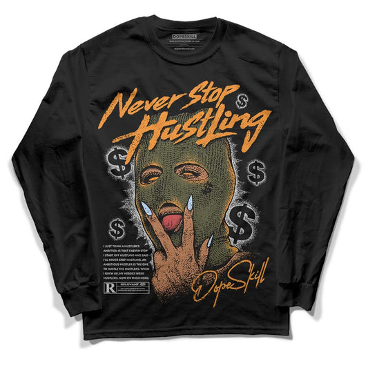 Jordan 5 "Olive" DopeSkill Long Sleeve T-Shirt Never Stop Hustling Graphic Streetwear - Black