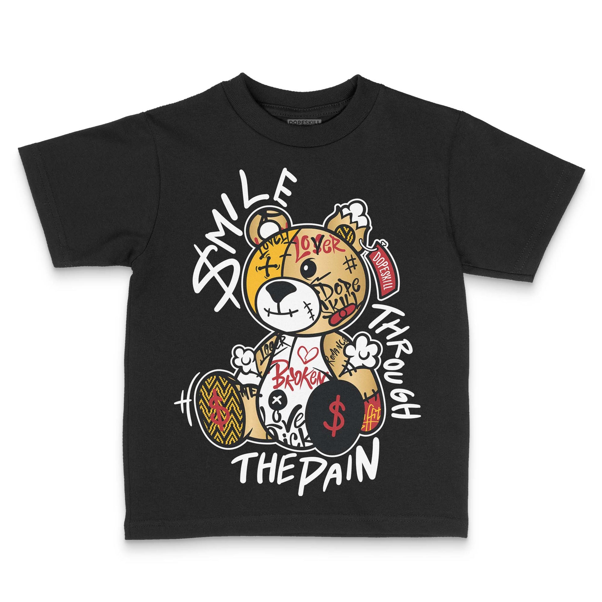 Jordan 12 Retro 'Taxi' 2025 DopeSkill Toddler Kids T-shirt Smile Through The Pain Graphic Streetwear - black