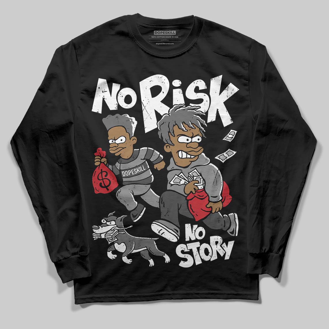 Jordan 4 “Black Cat” (2025) DopeSkill Long Sleeve T-Shirt No Risk No Story Graphic Streetwear - Black