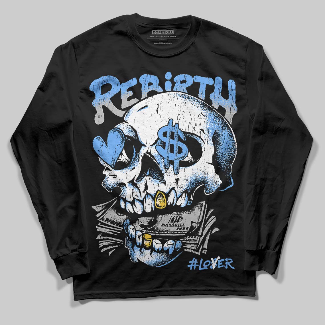 Jordan 5 Black University Blue DopeSkill Long Sleeve T-Shirt Rebirth Graphic Streetwear - Black