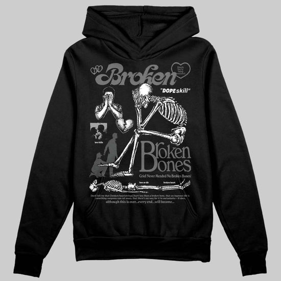 Jordan 4 “Black Cat” (2025) DopeSkill Hoodie Sweatshirt Broken Bones Graphic Streetwear - Black