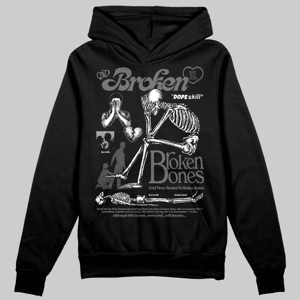 Jordan 4 “Black Cat” (2025) DopeSkill Hoodie Sweatshirt Broken Bones Graphic Streetwear - Black