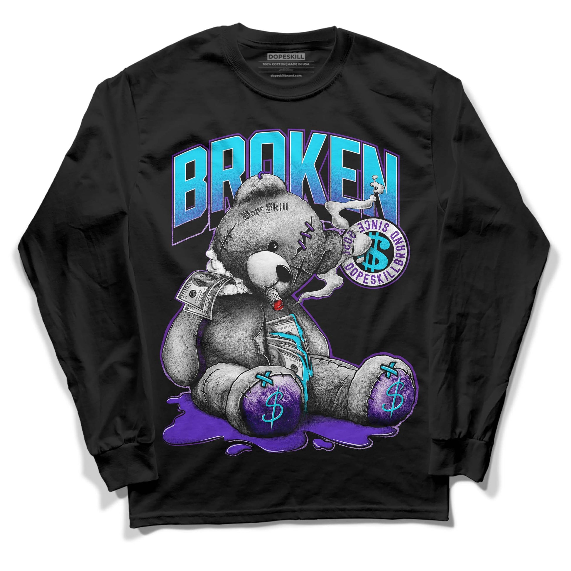 Jordan 6 "Aqua" DopeSkill Long Sleeve T-Shirt Sick Bear Graphic Streetwear - Black 