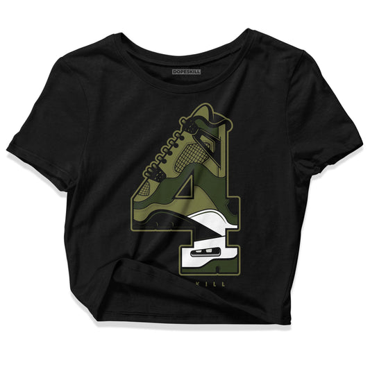 Jordan 4 Retro SE Craft Medium Olive DopeSkill Women's Crop Top No.4 Graphic Streetwear - Black