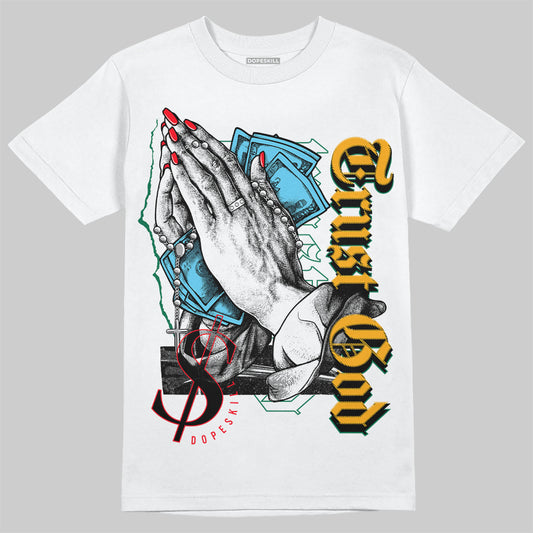 Jordan 1 Mid GS 'Six Championships' DopeSkill T-Shirt Trust God Graphic Streetwear - White 