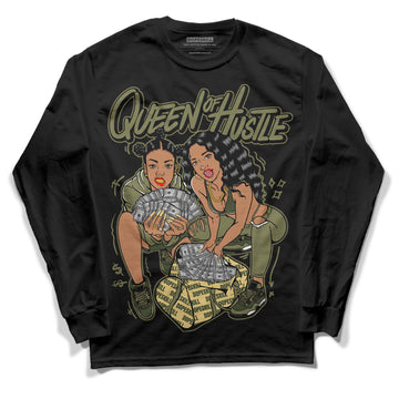 Jordan 4 Retro SE Craft Medium Olive DopeSkill Long Sleeve T-Shirt Queen Of Hustle Graphic Streetwear - Black