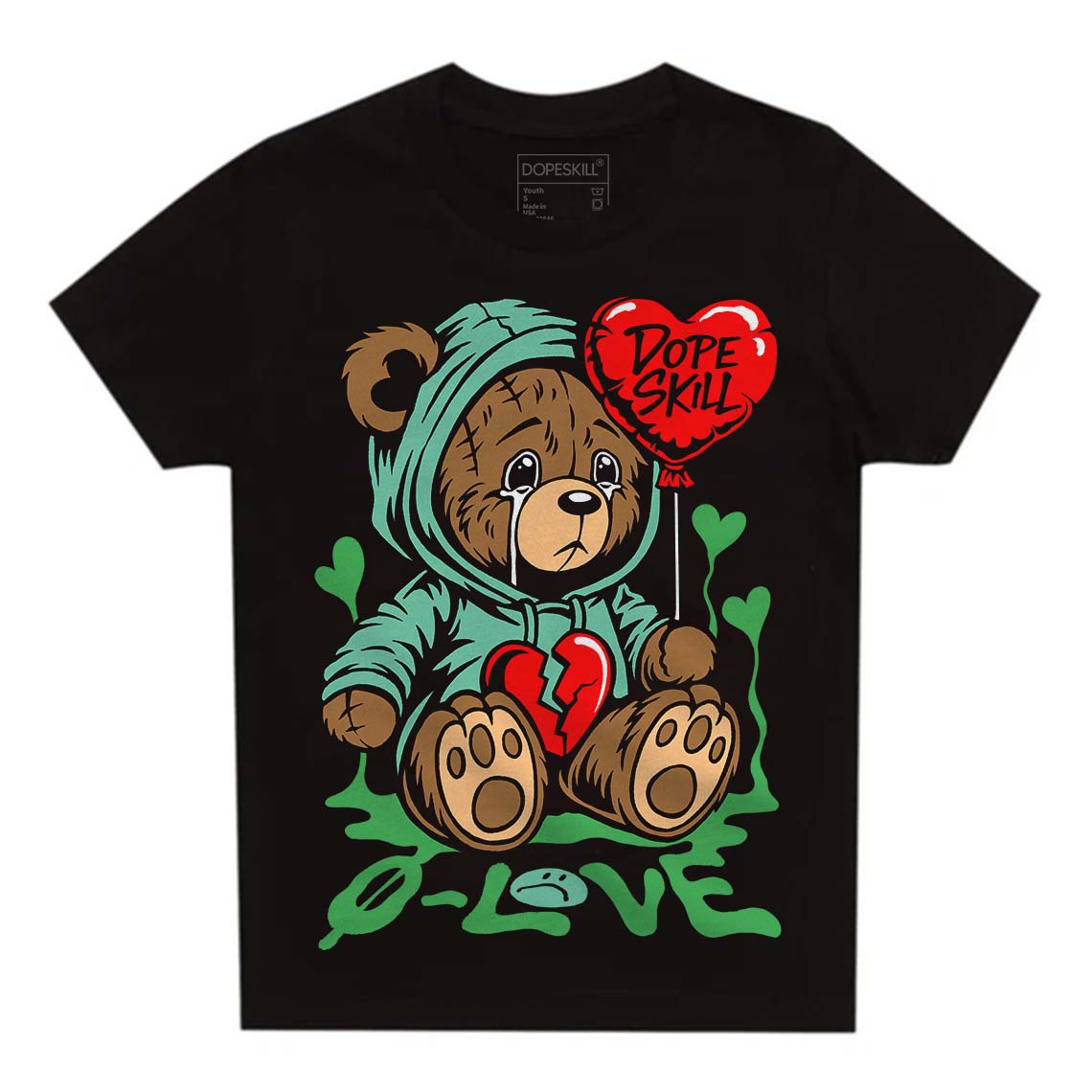 Jordan 1 High OG Green Glow DopeSkill Toddler Kids T-shirt Broken Bear Graphic Streetwear - Black