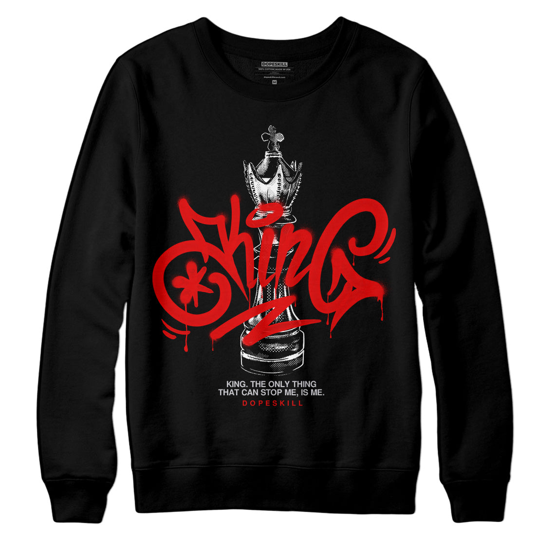 Jordan 4 Retro Red Cement DopeSkill Sweatshirt King Chess Graphic Streetwear - Black