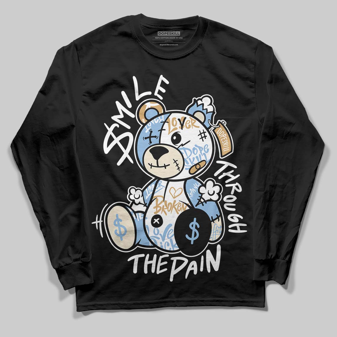Nike Air Diamond Turf Must Be the Money DopeSkill Long Sleeve T-Shirt Smile Through The Pain Graphic Streetwear - Black