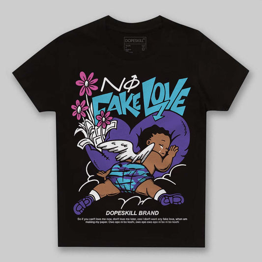 Jordan 8 Retro 'Aqua' 2025 DopeSkill Toddler Kids T-shirt No Fake Love Graphic Streetwear - Black