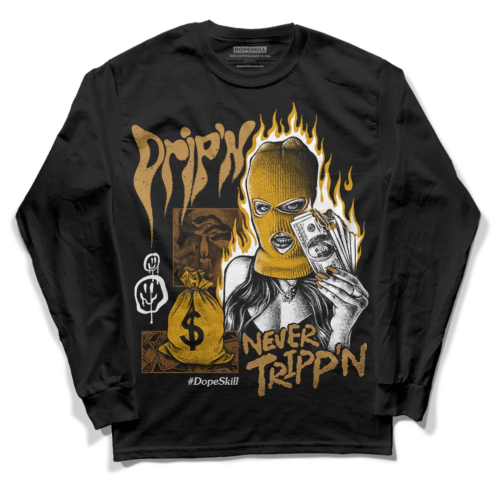 Jordan 13 Wheat 2023 DopeSkill Long Sleeve T-Shirt Drip'n Never Tripp'n Graphic Streetwear - Black