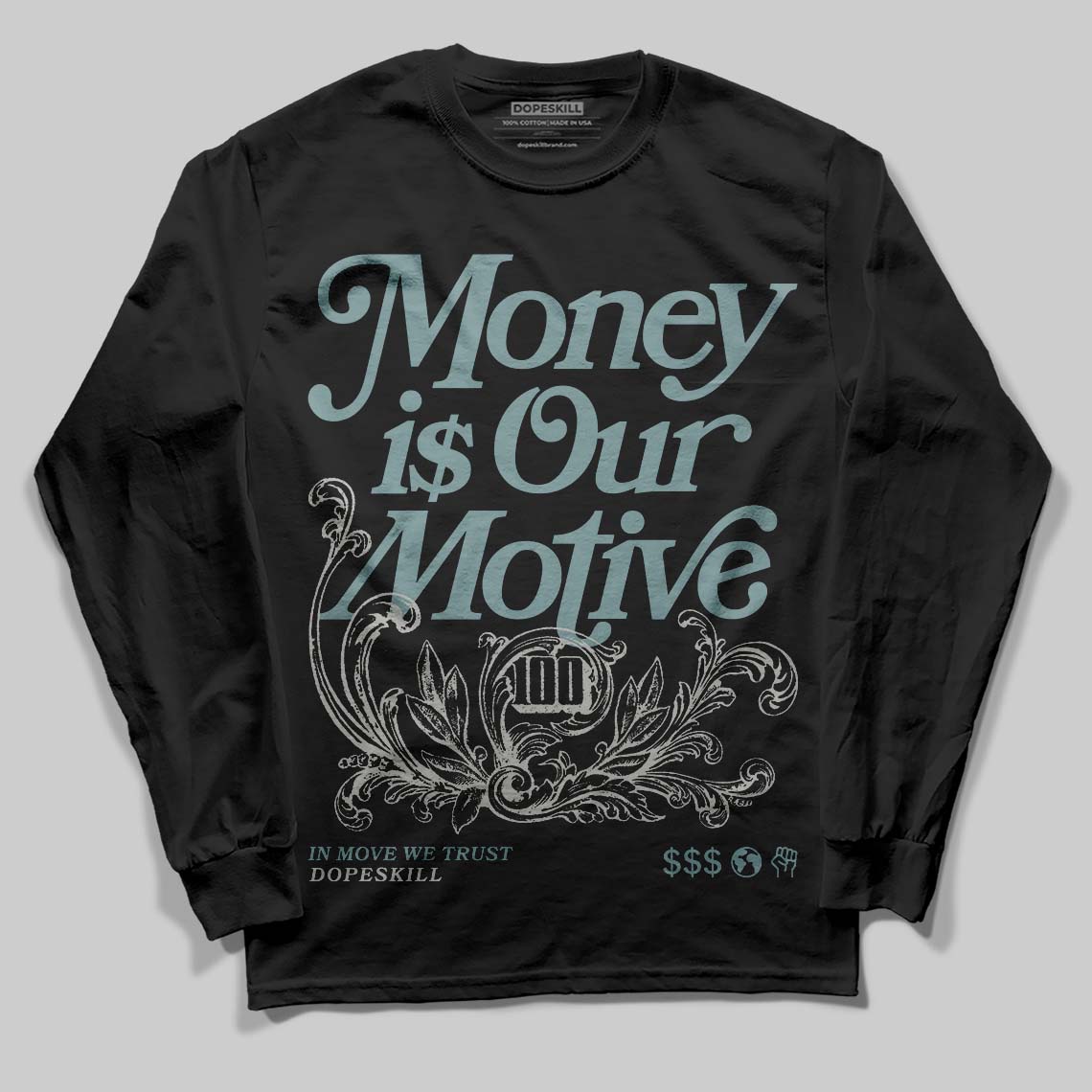 Nike Air Max 1 Low Poly “Adventure” DopeSkill Long Sleeve T-Shirt Money Is Our Motive Typo Graphic Streetwear - Black