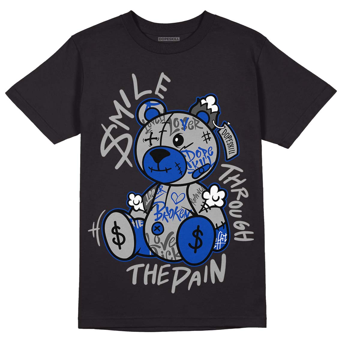Jordan 5 Racer Blue DopeSkill T-Shirt Smile Through The Pain Graphic Streetwear - Black