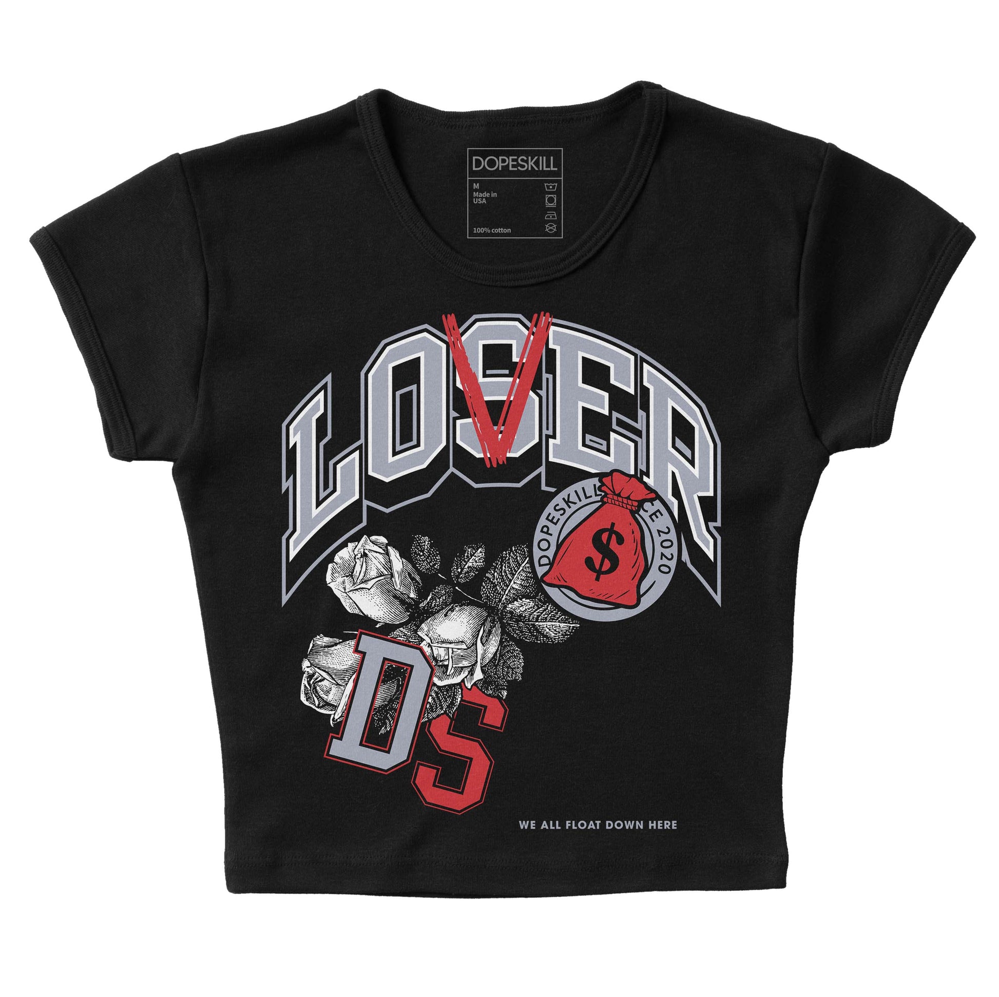 Jordan 4 “Bred Reimagined” DopeSkill Women's Crop Top Loser Lover Graphic Streetwear - Black