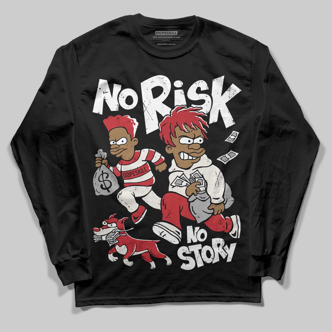 Jordan 4 “Flight Club” DopeSkill Long Sleeve T-Shirt No Risk No Story Graphic Streetwear - Black