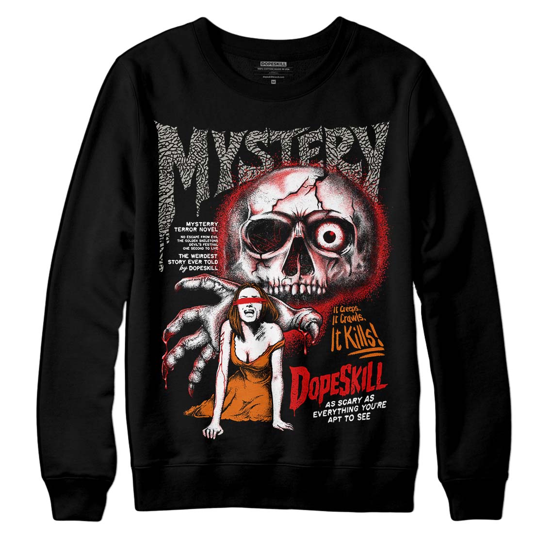 Jordan 3 Fire Red DopeSkill Sweatshirt Mystery Ghostly Grasp Graphic Streetwear - Black