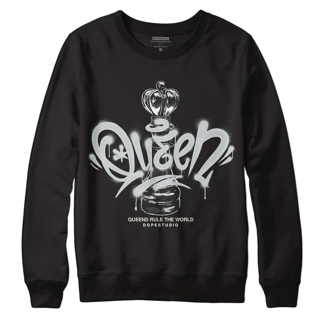 Jordan 1 Retro Low OG Black Cement DopeSkill Sweatshirt Queen Chess Graphic Streetwear - Black