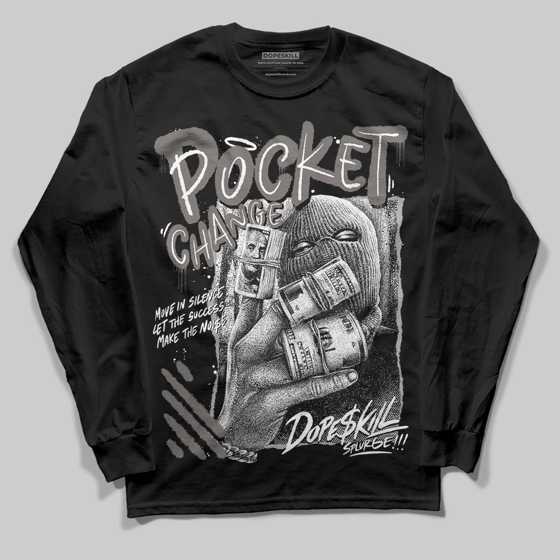 Jordan 4 Retro Cave Stone DopeSkill Long Sleeve T-Shirt Pocket Change Graphic Streetwear - Black