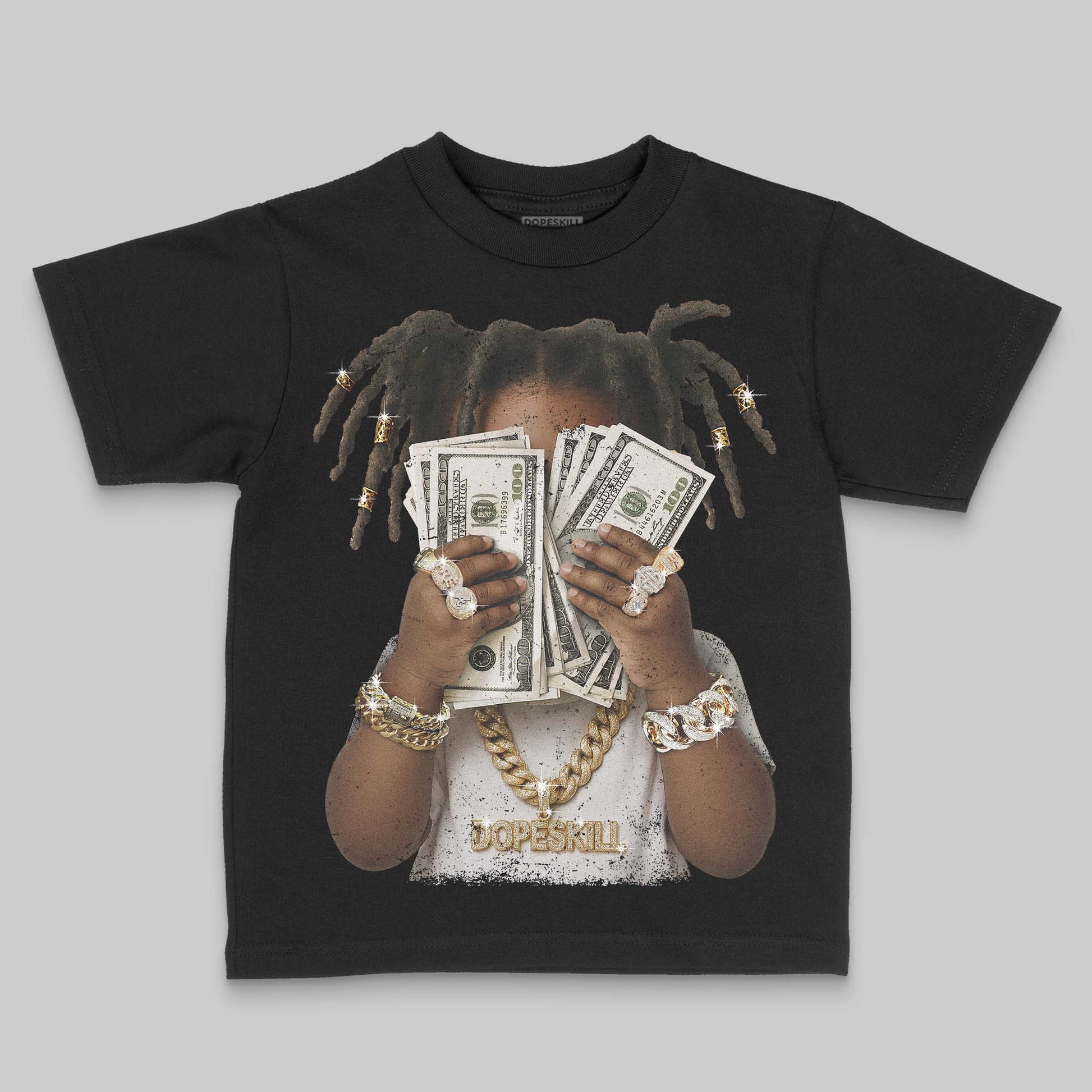 Jordan 4 “Flight Club” DopeSkill Toddler Kids T-shirt Rich Youth Graphic Streetwear - Black