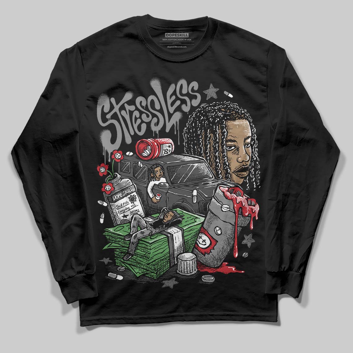 Jordan 4 “Black Cat” (2025) DopeSkill Long Sleeve T-Shirt Stressless Graphic Streetwear - Black
