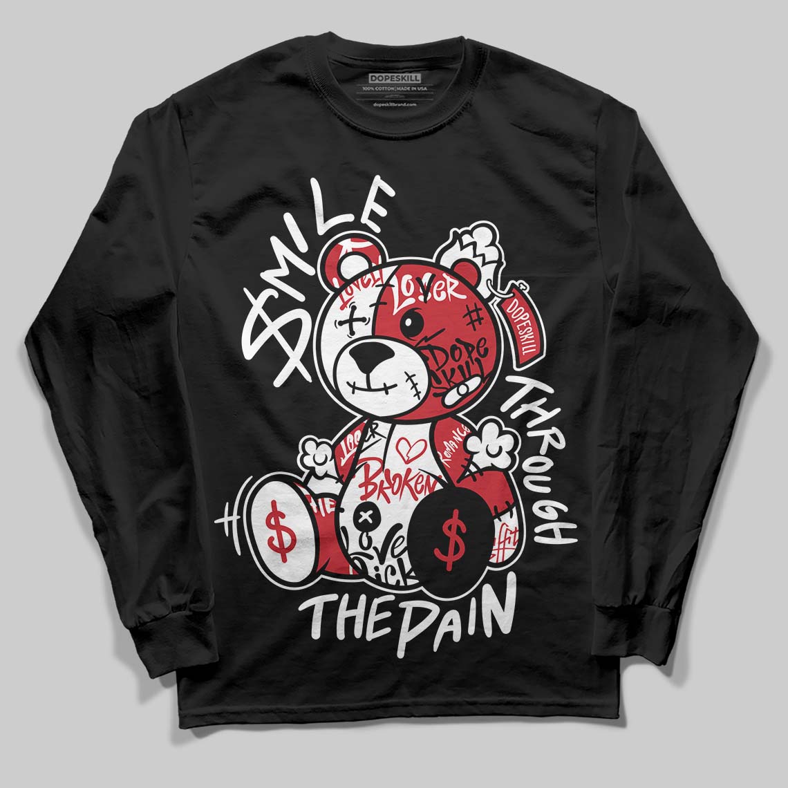 Jordan 5 Retro Fire Red Black Tongue (2025) DopeSkill Long Sleeve T-Shirt Smile Through The Pain Graphic Streetwear - Black