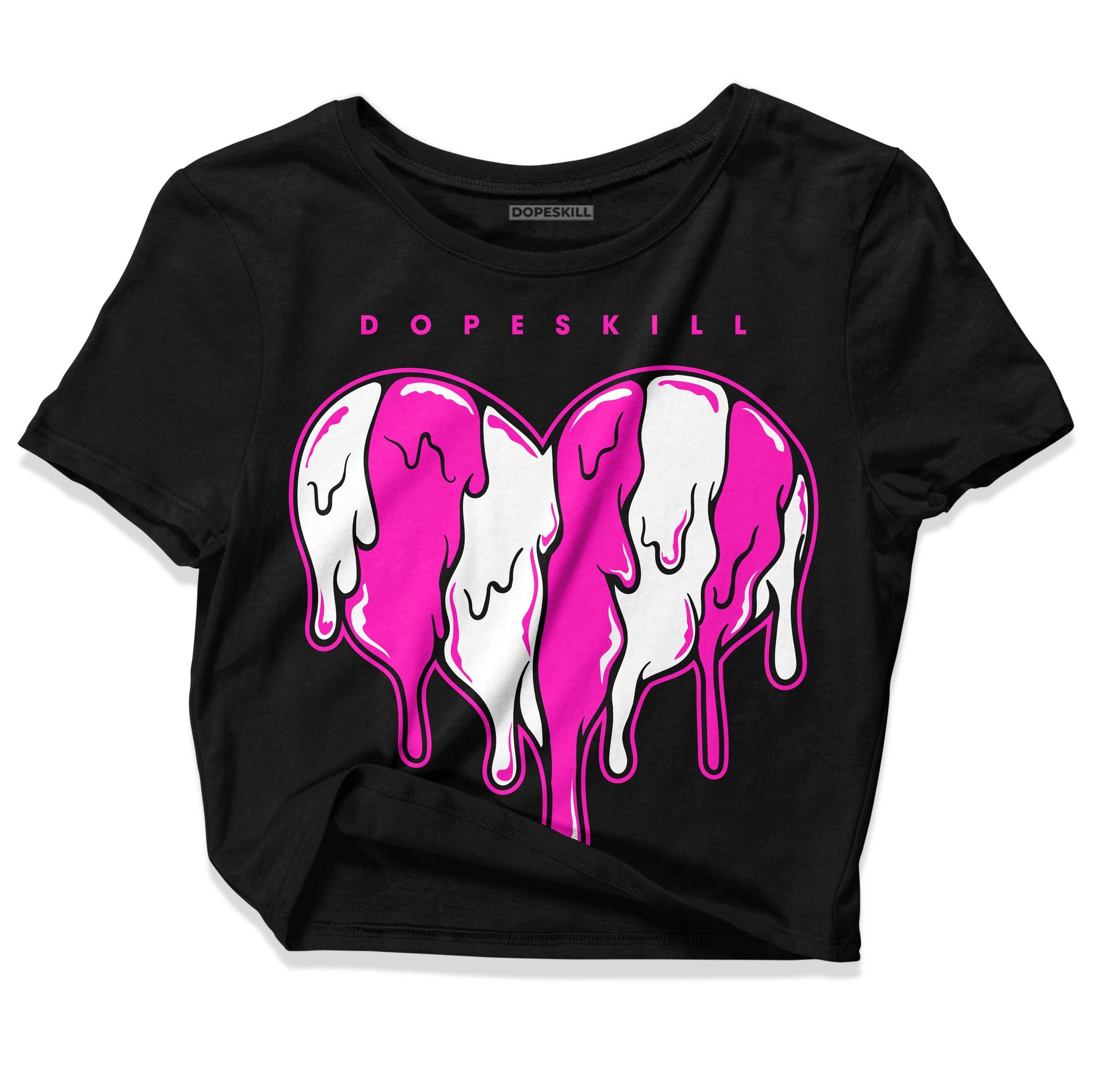 Dunk Low GS “Active Fuchsia” DopeSkill Women's Crop Top Slime Drip Heart Graphic Streetwear - Black