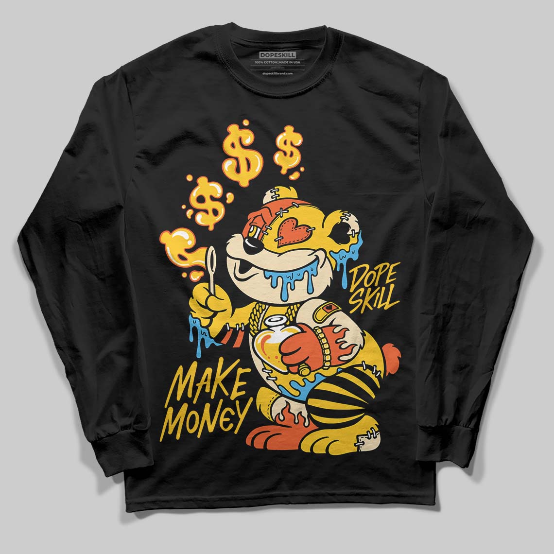 Yellow Sneakers DopeSkill Long Sleeve T-Shirt Make Money Graphic Streetwear - Black