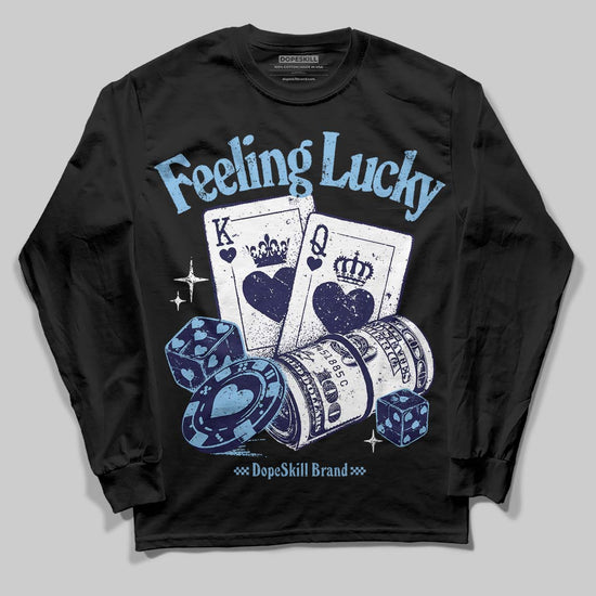 University Blue Sneakers DopeSkill Long Sleeve T-Shirt Feeling Lucky Graphic Streetwear - Black