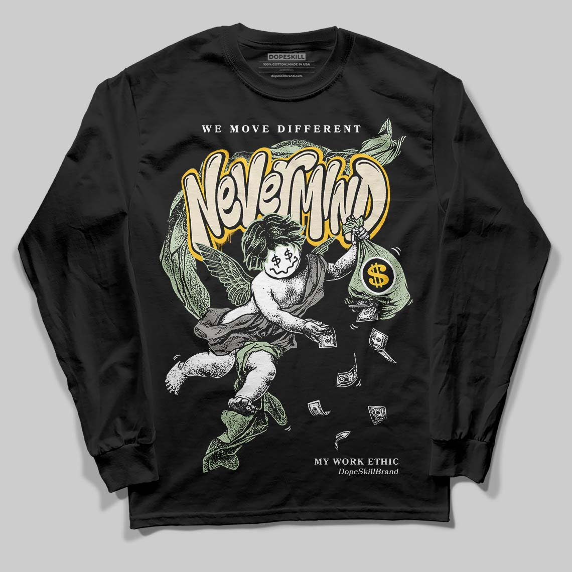 Jordan 4 WMNS “Seafoam” (2025) DopeSkill Long Sleeve T-Shirt Nevermind Graphic Streetwear - Black