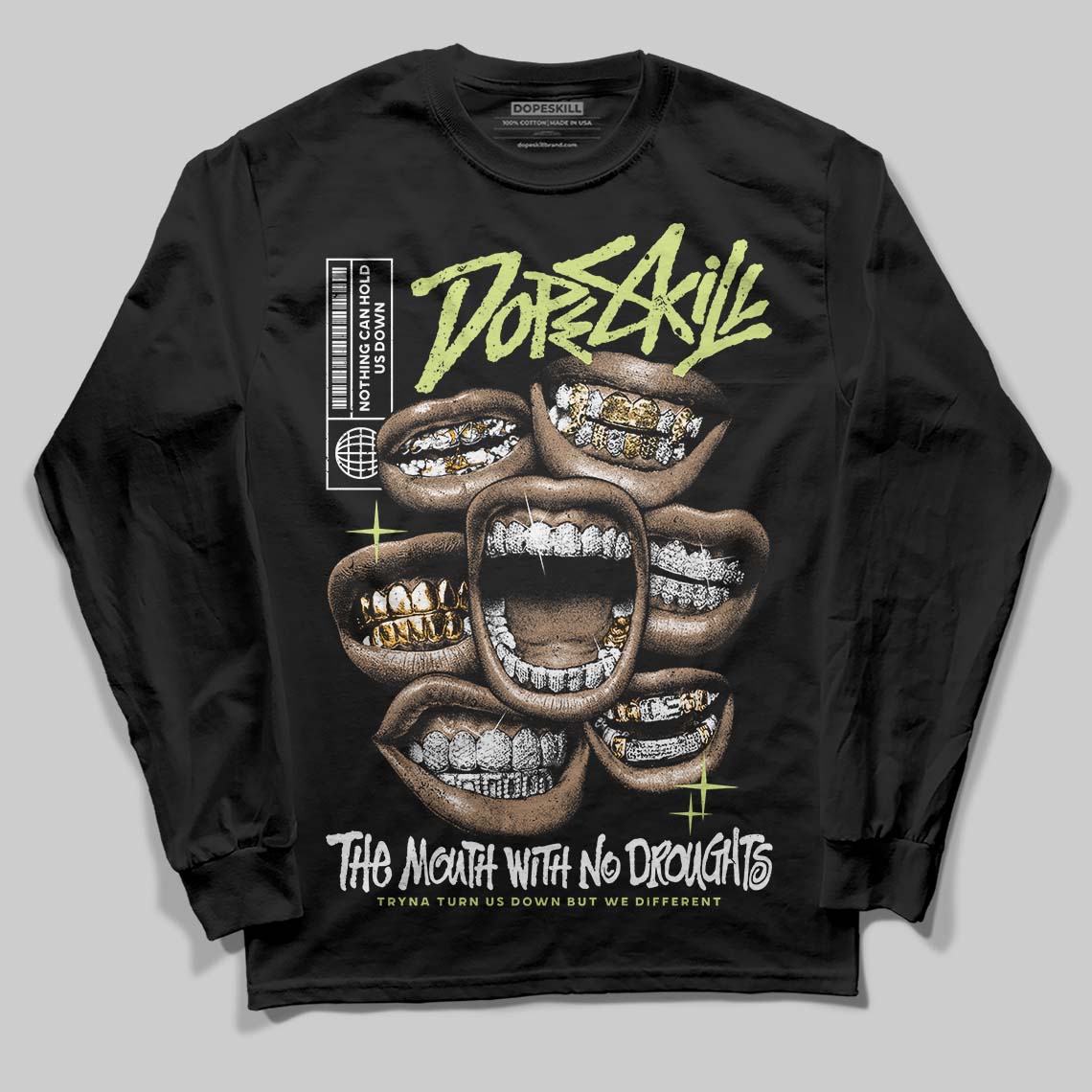 Jordan 5 “Luminous Green” DopeSkill Long Sleeve T-Shirt The Mouth With No Droughts Graphic Streetwear  Black