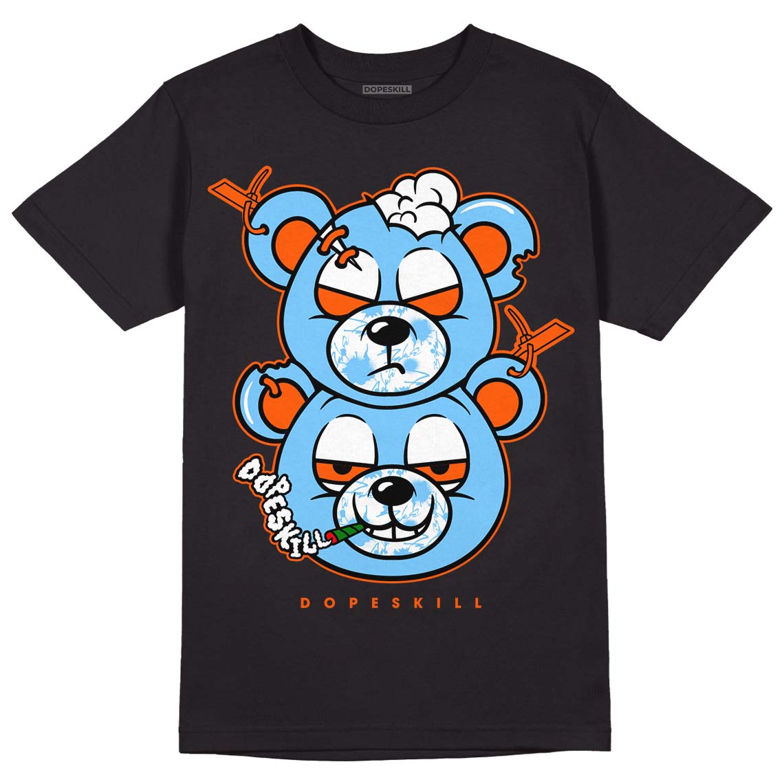 Dunk Low Futura University Blue DopeSkill T-Shirt New Double Bear Graphic Streetwear - Black