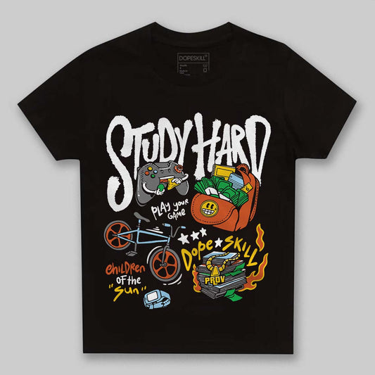 Black and White Sneakers DopeSkill Toddler Kids T-shirt Study Hard Graphic Streetwear - Black
