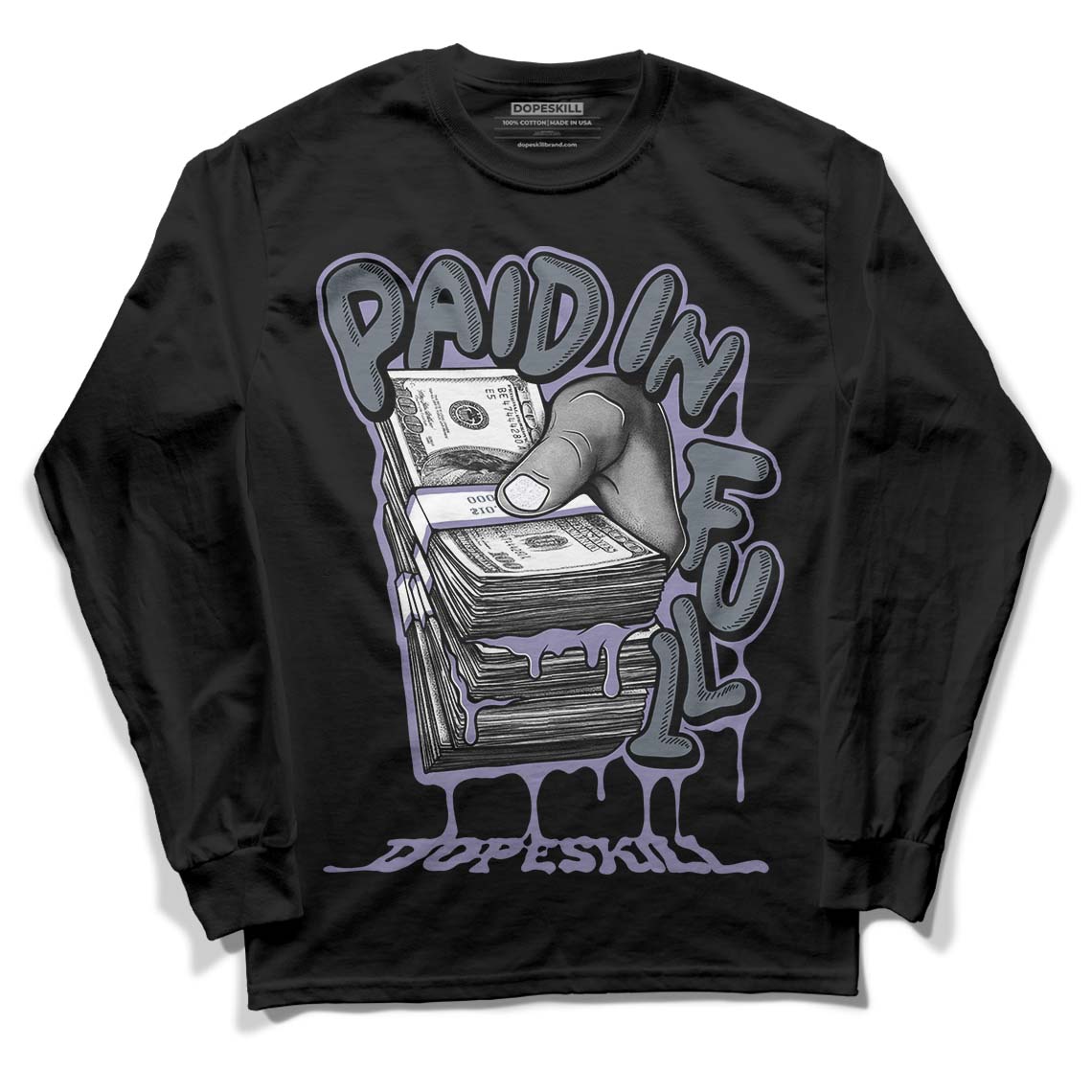 Jordan 5 Retro Low Indigo Haze DopeSkill Long Sleeve T-Shirt Paid In Full Graphic Streetwear - Black