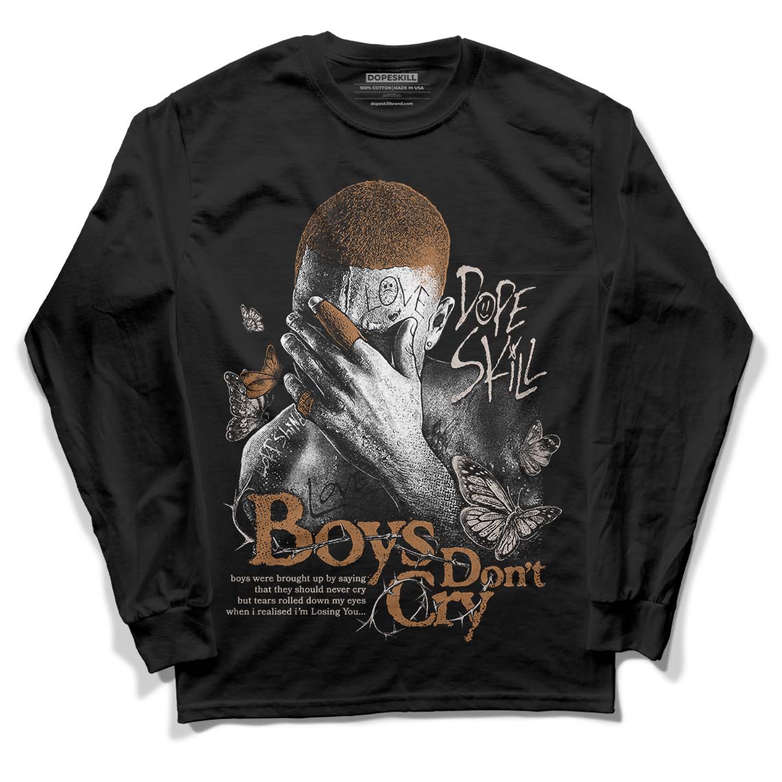 Jordan 3 Retro Palomino DopeSkill Long Sleeve T-Shirt Boys Don't Cry Graphic Streetwear - Black