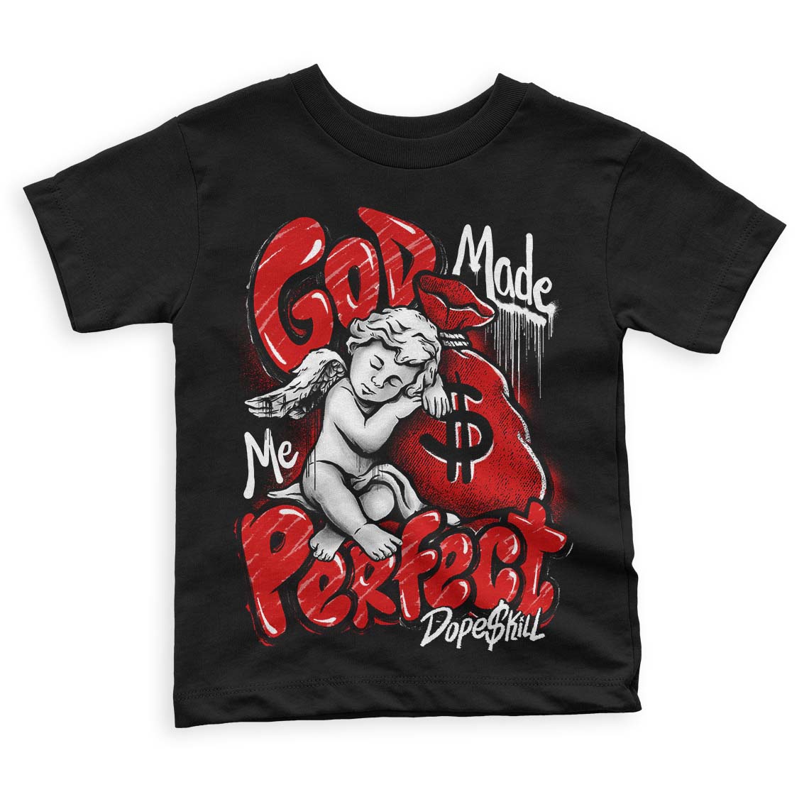 Jordan 1 Retro Low "Black Toe" DopeSkill Toddler Kids T-shirt God Made Me Perfect Graphic Streetwear - Black