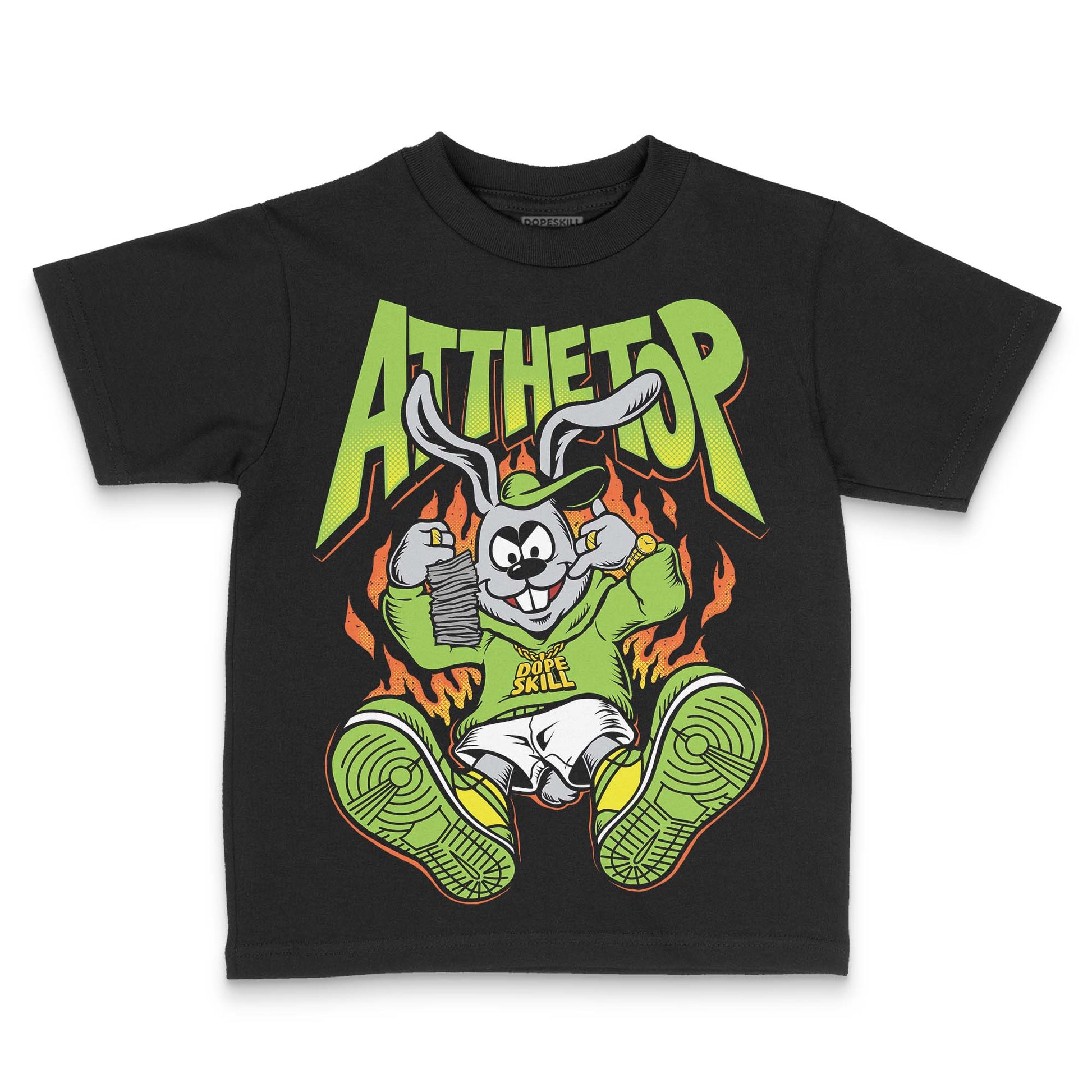 Neon Green Sneakers DopeSkill Toddler Kids T-shirt At The Top Graphic Streetwear - Black