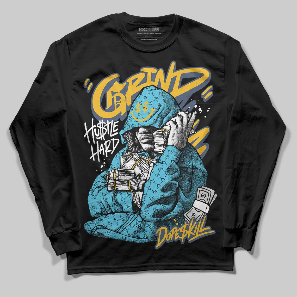 Jordan 11 Retro Gamma Blue (2025) DopeSkill Long Sleeve T-Shirt Grind Pray Graphic Streetwear - Black