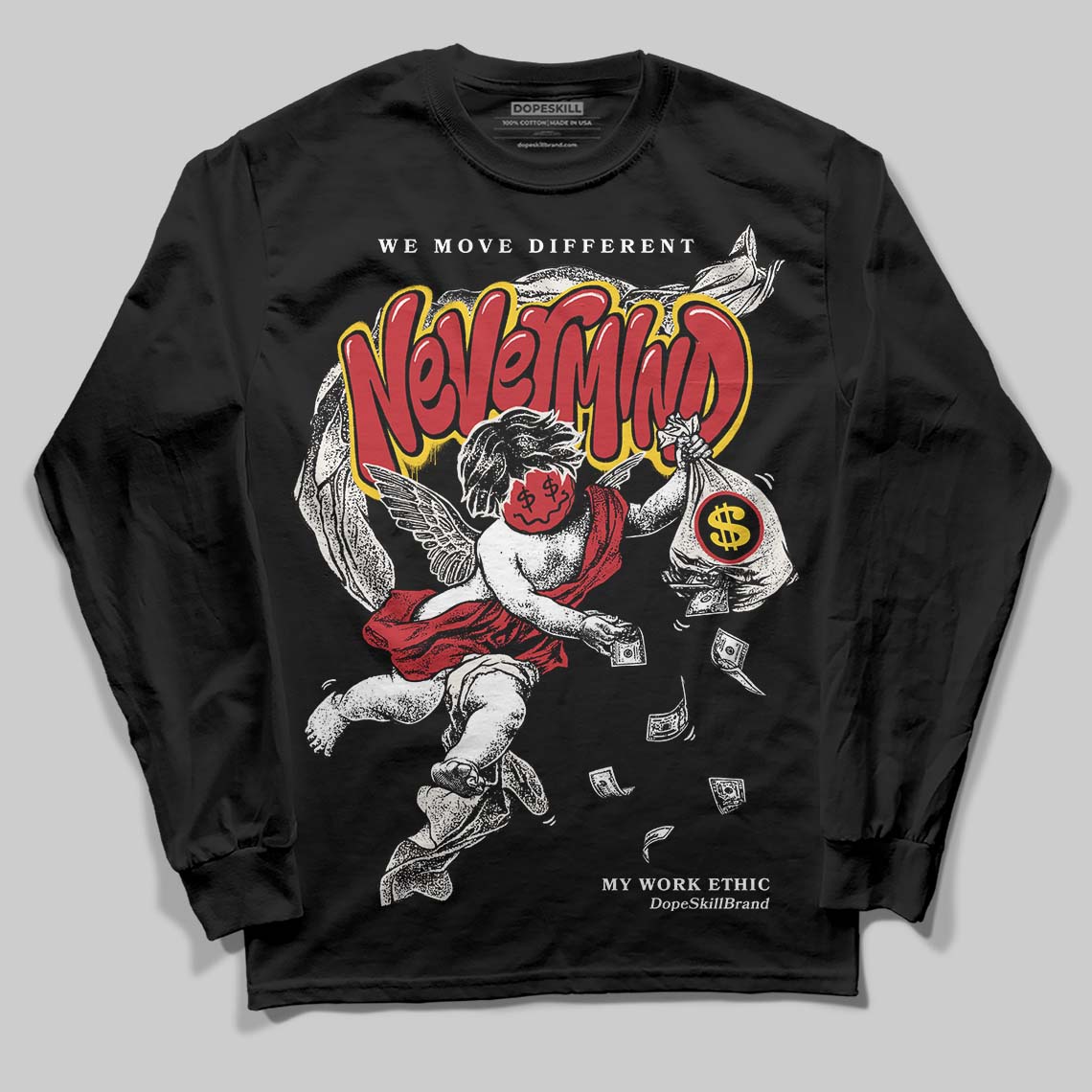 Jordan 4 “Flight Club” DopeSkill Long Sleeve T-Shirt Nevermind Graphic Streetwear - Black