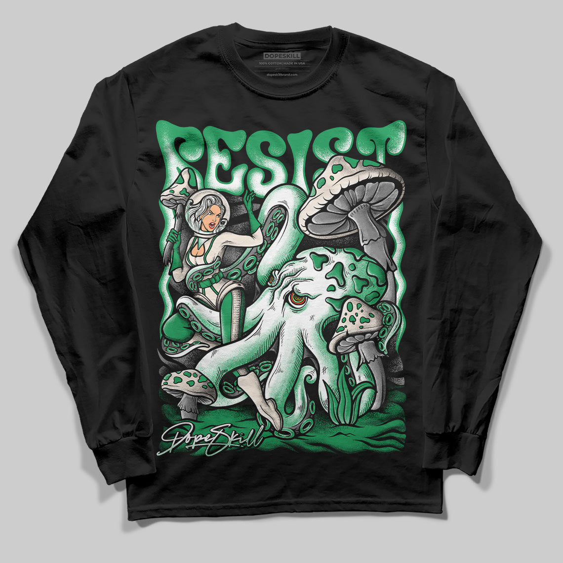 Jordan 2 Retro Lucky Green DopeSkill Long Sleeve T-Shirt Resist Graphic Streetwear - Black