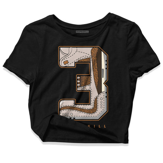 Jordan 3 Retro Palomino DopeSkill Women's Crop Top No.3 Graphic Streetwear - Black