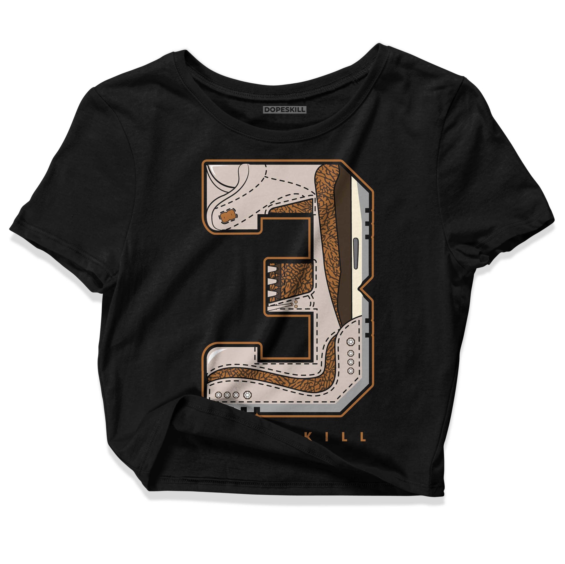 Jordan 3 Retro Palomino DopeSkill Women's Crop Top No.3 Graphic Streetwear - Black