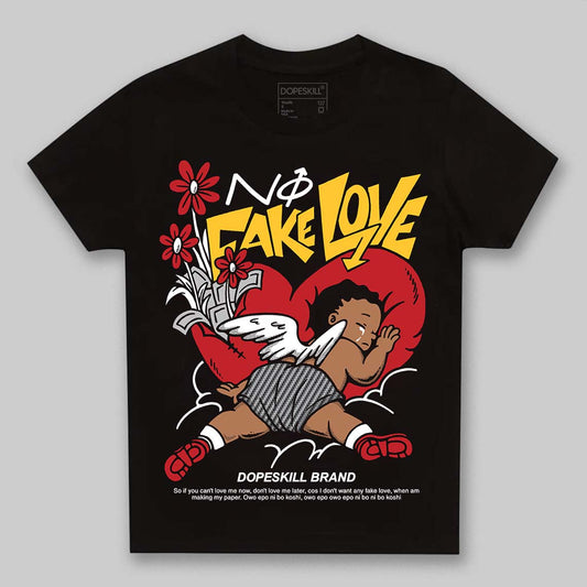 Jordan 14 Retro Ferrari (2025) DopeSkill Toddler Kids T-shirt No Fake Love Graphic Streetwear - Black
