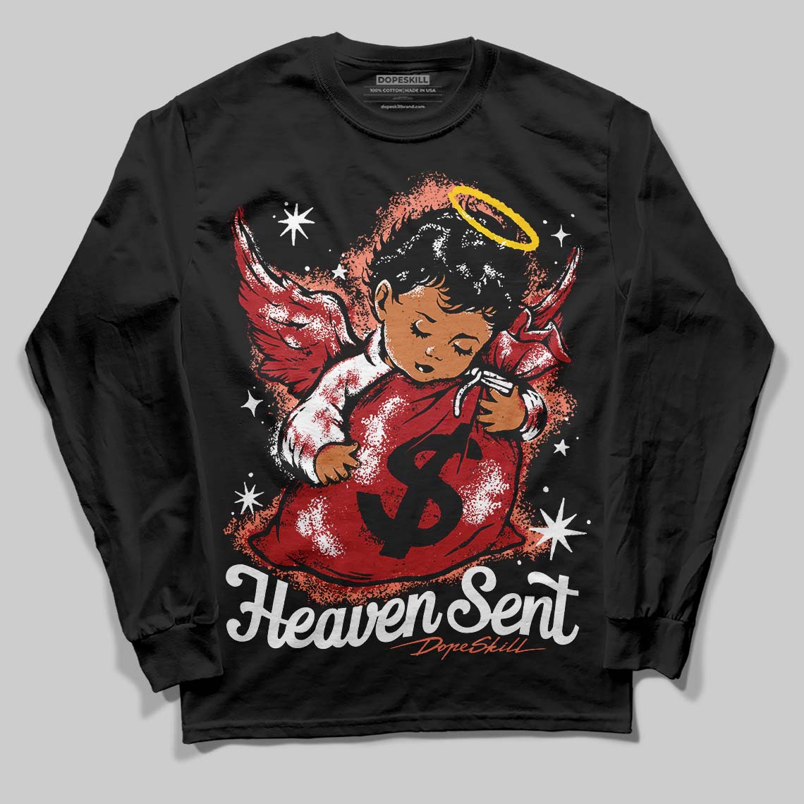 Jordan 1 High OG Rare Air “Cinnabar” DopeSkill Long Sleeve T-Shirt Heaven Sent Graphic Streetwear - Black
