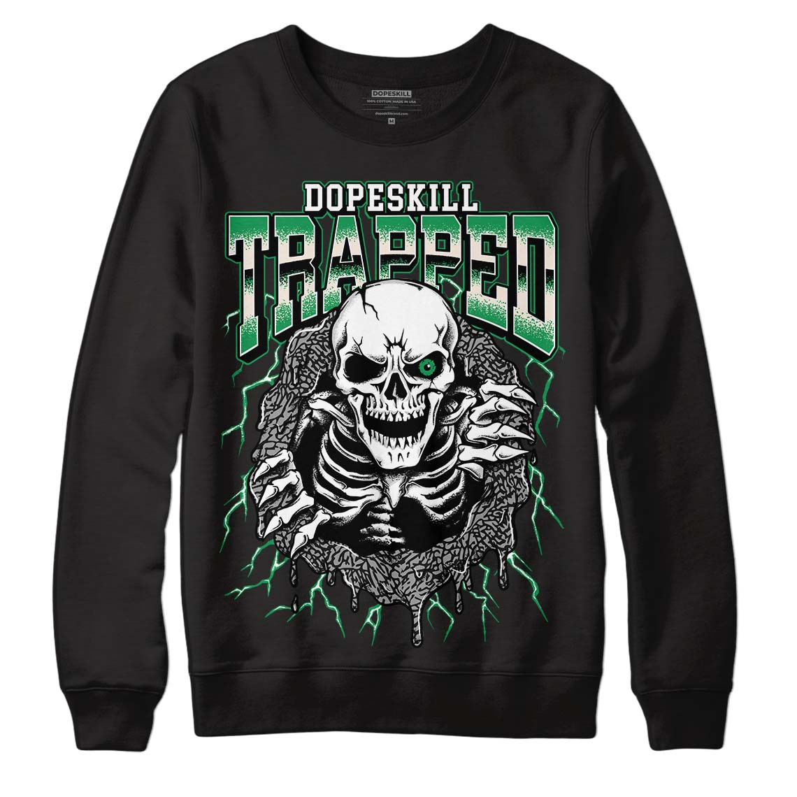 Jordan 3 WMNS “Lucky Green” DopeSkill Sweatshirt Trapped Halloween Graphic Streetwear - Black