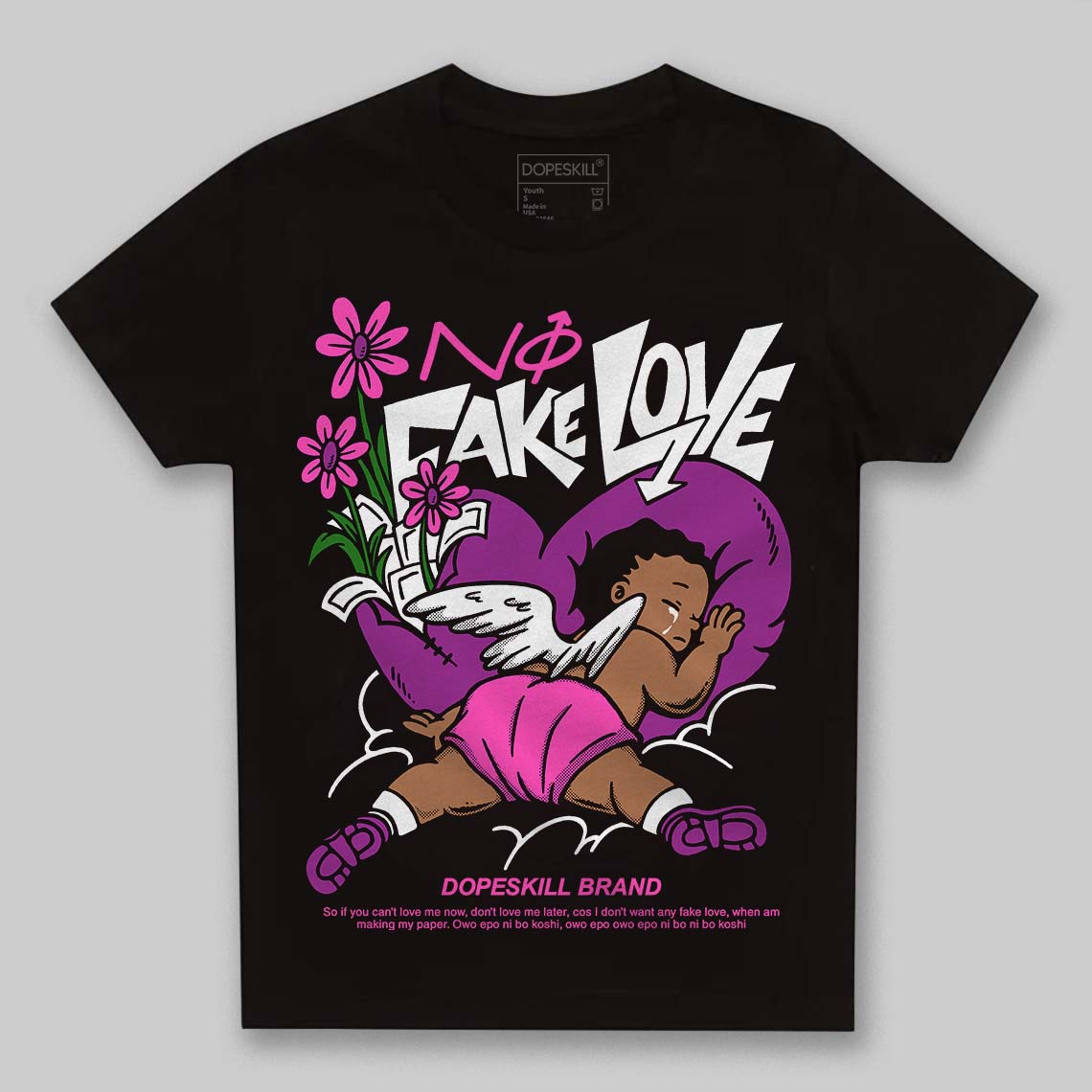 Jordan 4 GS “Hyper Violet” DopeSkill Toddler Kids T-shirt No Fake Love Graphic Streetwear - Black