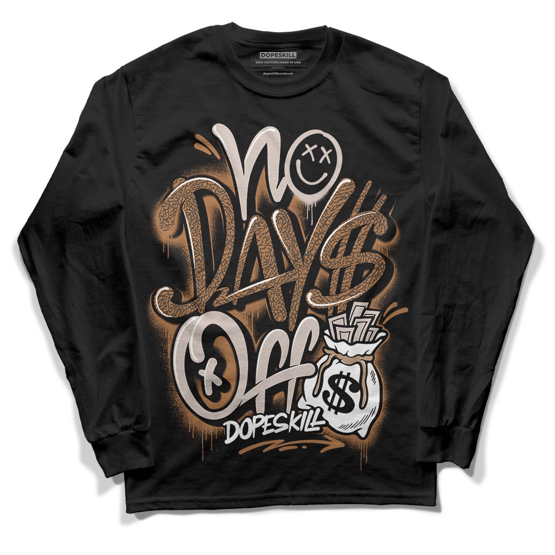 Jordan 3 Retro Palomino DopeSkill Long Sleeve T-Shirt No Days Off Graphic Streetwear - Black