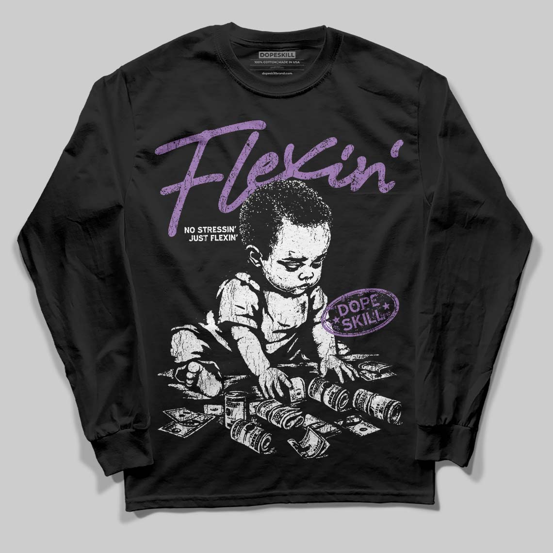 PURPLE Sneakers DopeSkill Long Sleeve T-Shirt Flexin' Graphic Streetwear - Black
